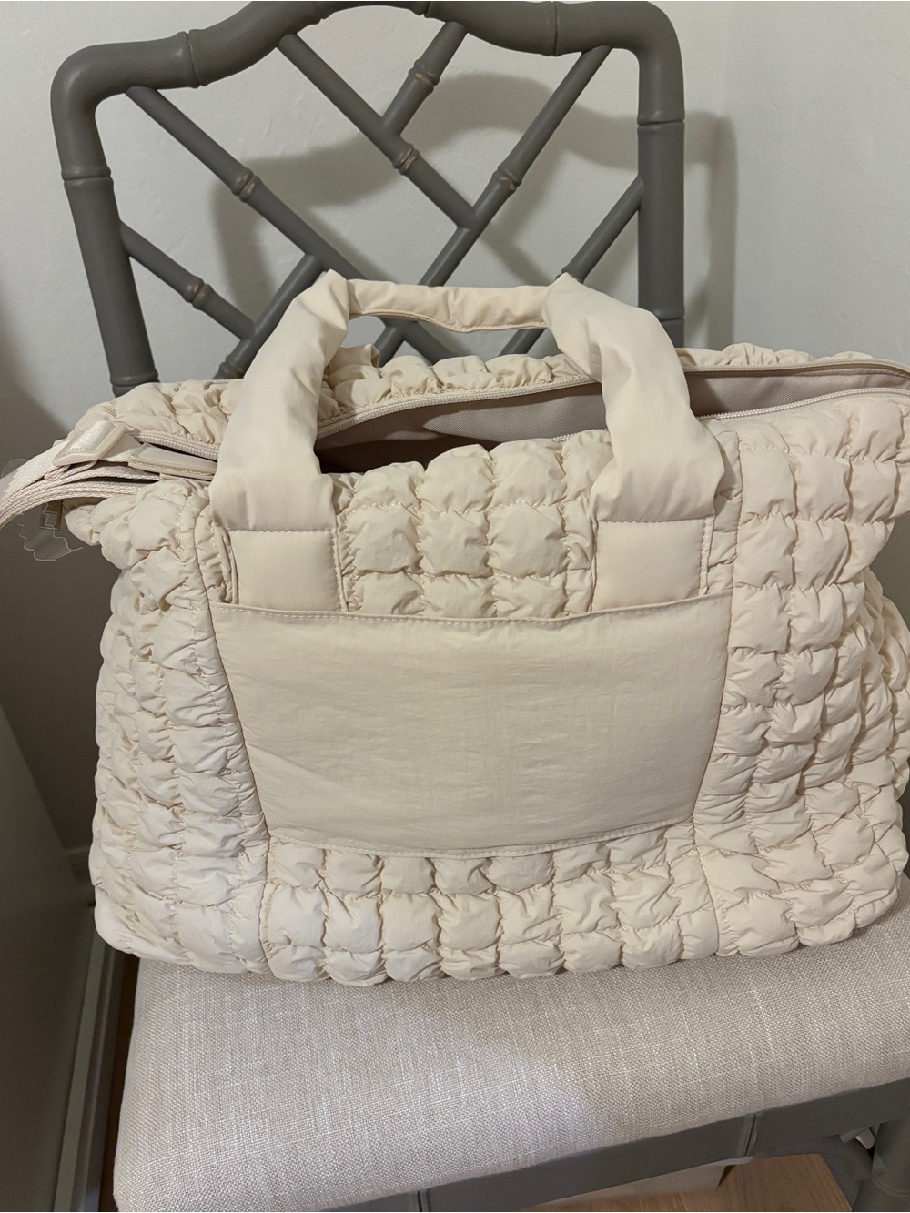 a new day Cream Quilted Tote with Top Handles